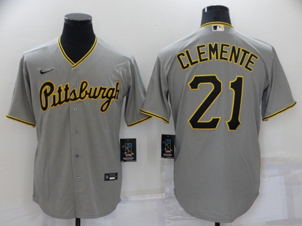 Men's Pittsburgh Pirates #21 Roberto Clemente Grey Cool Base Stitched Jersey
